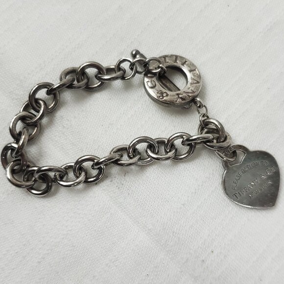Gorgeous Vintage Tiffany & Co 925 Sterling Silver Heart & Tag Toggle Bracelet - Picture 1 of 14